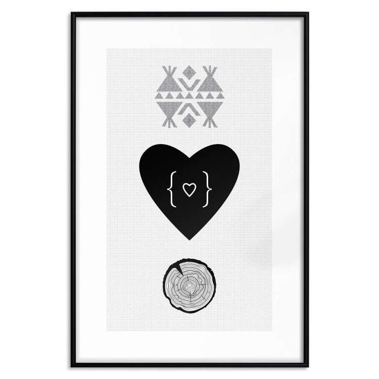 Poster Two Hearts and a Trunk - simple black and white composition in original pattern 117335 additionalImage 24