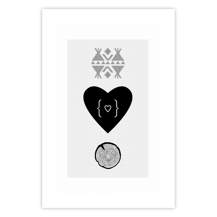 Poster Two Hearts and a Trunk - simple black and white composition in original pattern 117335 additionalImage 25