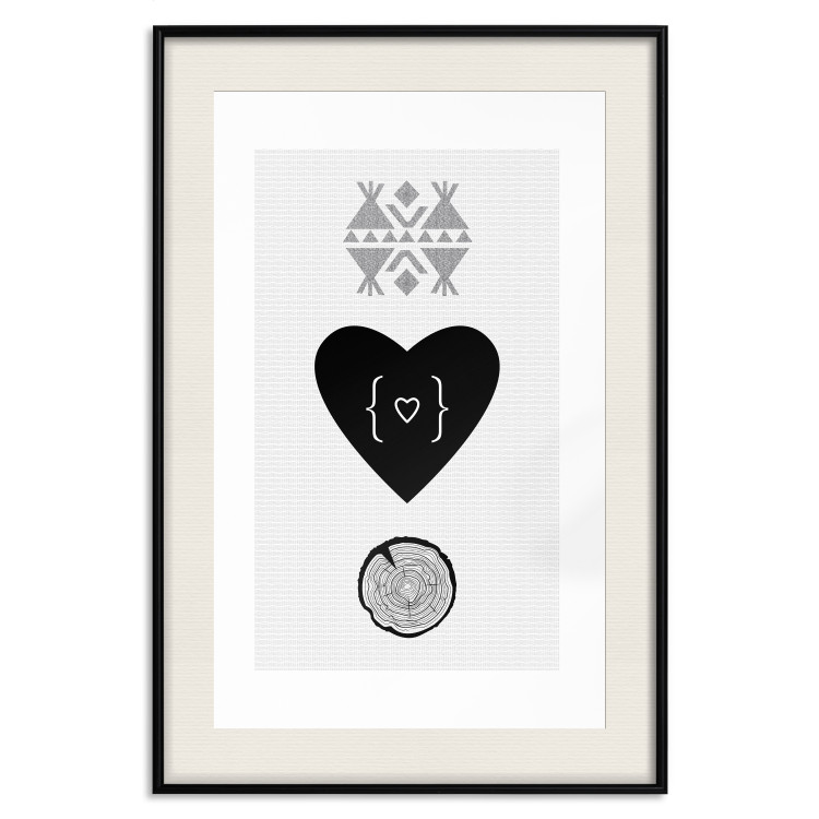 Poster Two Hearts and a Trunk - simple black and white composition in original pattern 117335 additionalImage 18