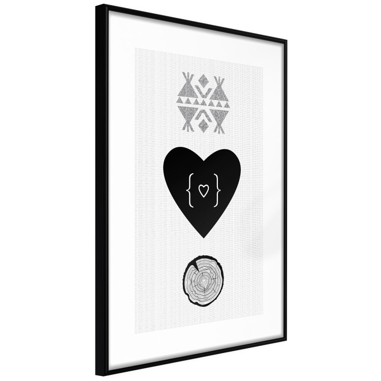 Poster Two Hearts and a Trunk - simple black and white composition in original pattern 117335 additionalImage 12