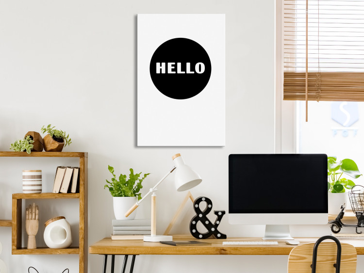 Canvas Print Hello - white inscription on a black circle, on the background 117635 additionalImage 3