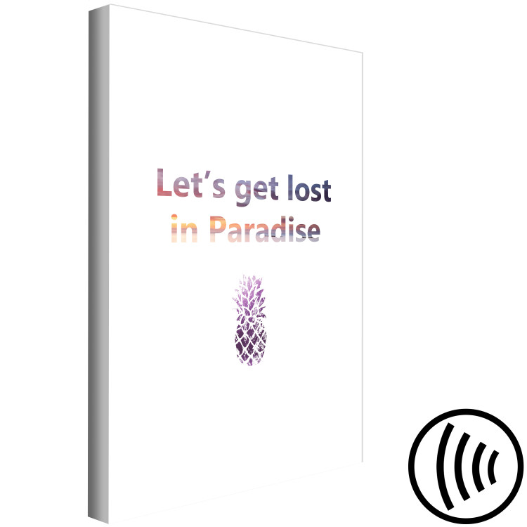 Canvas Lost in paradise - colorful lettering in English with purple pineapple on a white background 123035 additionalImage 6