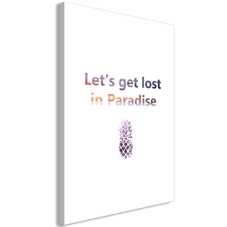 Canvas Lost in paradise - colorful lettering in English with purple pineapple on a white background 123035 additionalImage 2