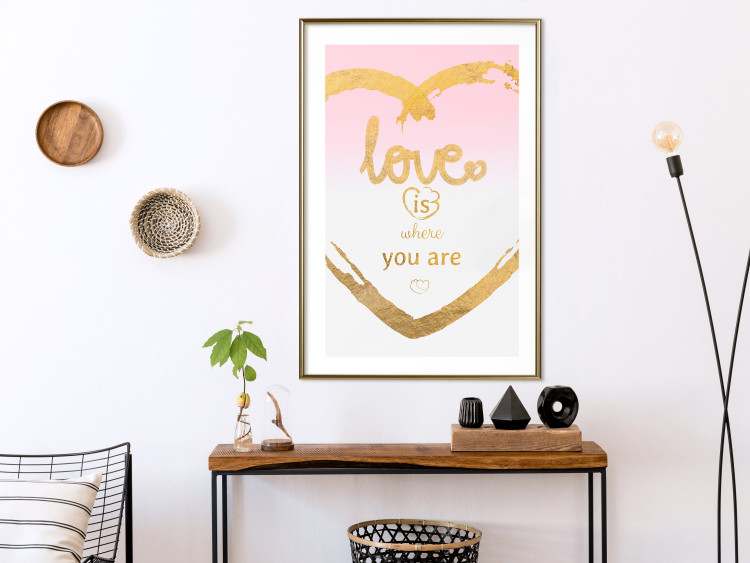 Poster Love Is Where You Are - golden heart and romantic English text 125235 additionalImage 15