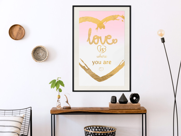 Poster Love Is Where You Are - golden heart and romantic English text 125235 additionalImage 22