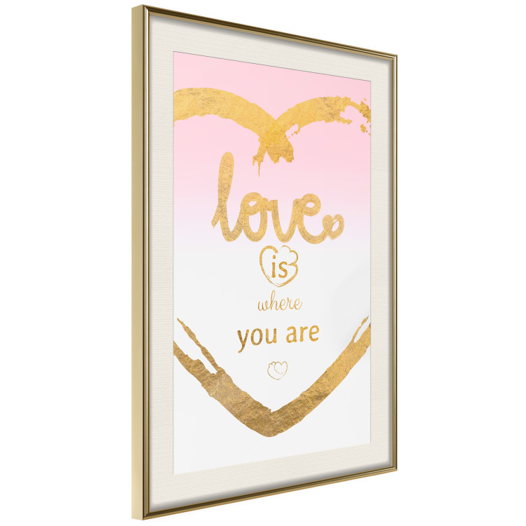 Poster Love Is Where You Are - golden heart and romantic English text 125235 additionalImage 2