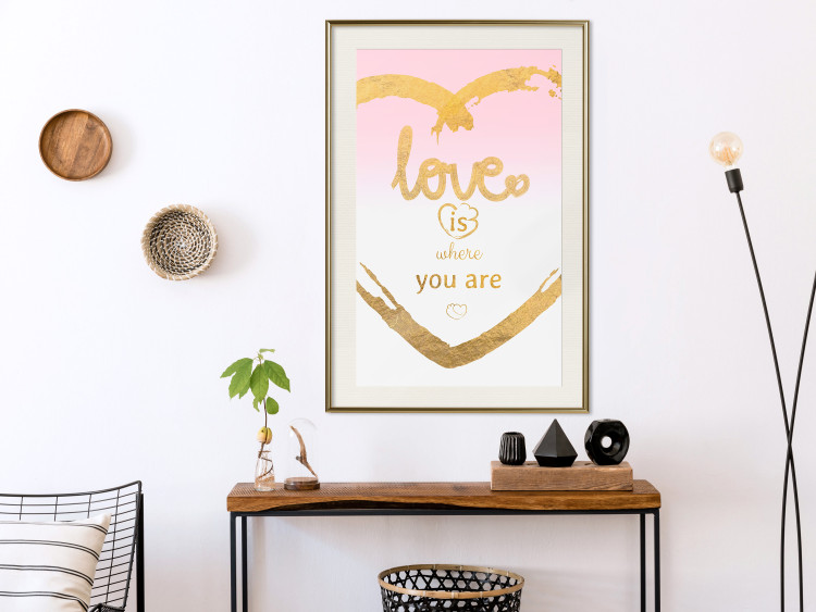 Poster Love Is Where You Are - golden heart and romantic English text 125235 additionalImage 21