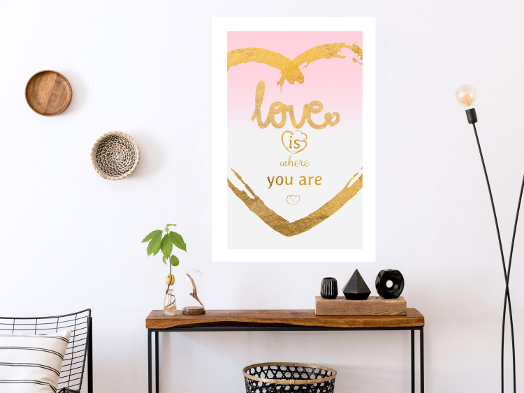 Poster Love Is Where You Are - golden heart and romantic English text 125235 additionalImage 2