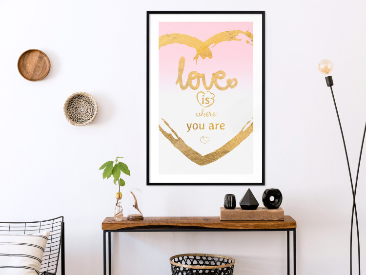 Poster Love Is Where You Are - golden heart and romantic English text 125235 additionalImage 4