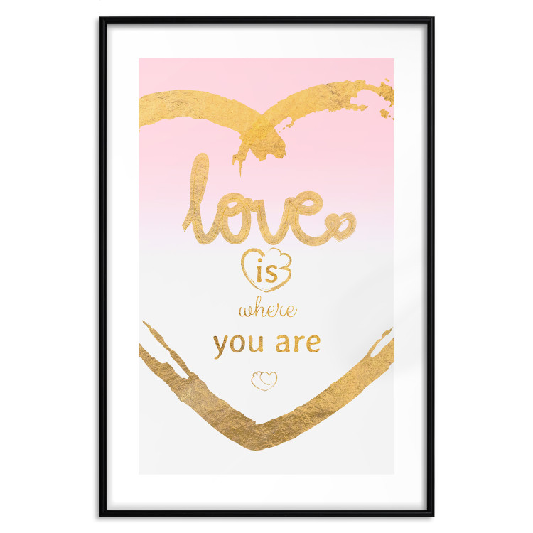 Poster Love Is Where You Are - golden heart and romantic English text 125235 additionalImage 17