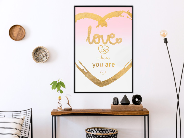 Poster Love Is Where You Are - golden heart and romantic English text 125235 additionalImage 3
