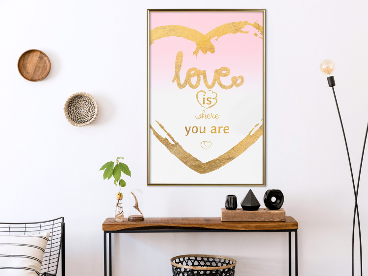 Poster Love Is Where You Are - golden heart and romantic English text 125235 additionalImage 7