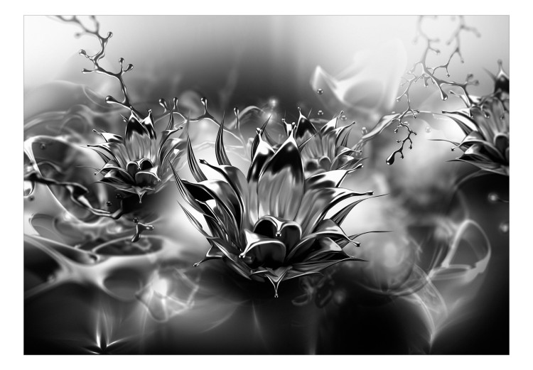 Photo Wallpaper Oil flower black and white - floral abstraction with fluid motif 125735 additionalImage 1