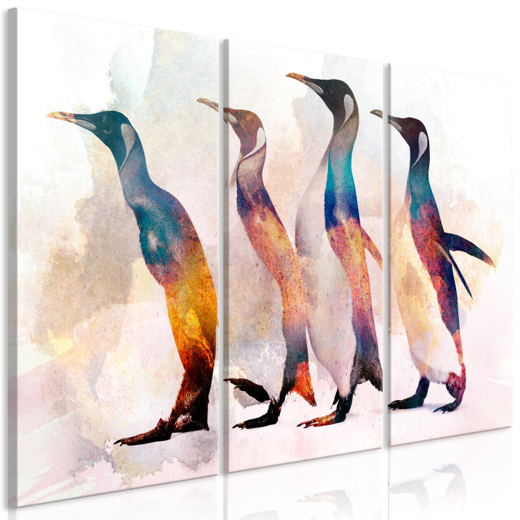 Canvas Print Penguin Wanderings (3-part) - colorful birds on a creative background 127535 additionalImage 2