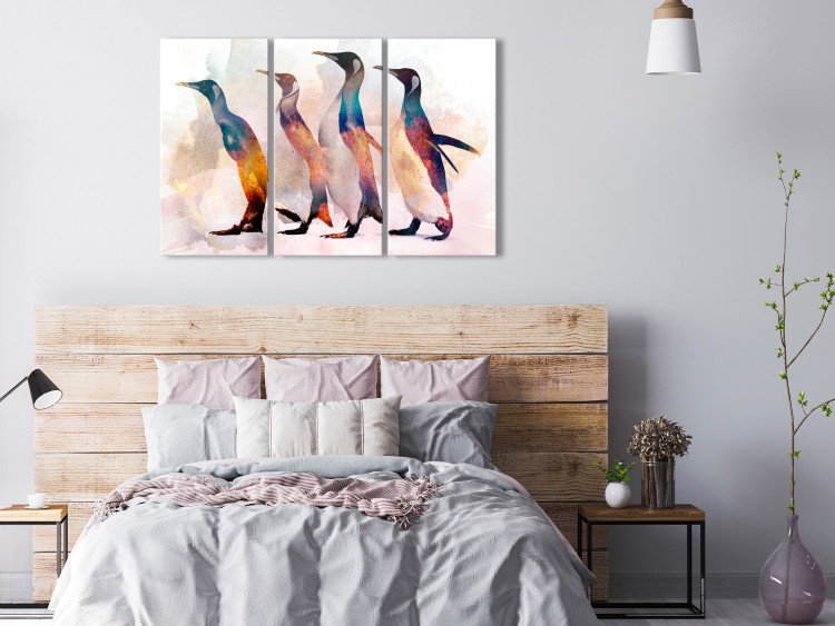 Canvas Print Penguin Wanderings (3-part) - colorful birds on a creative background 127535 additionalImage 3