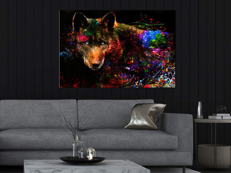 Canvas Colorful Shadow (1-part) wide - abstract multicolored wolf 129035 additionalImage 3