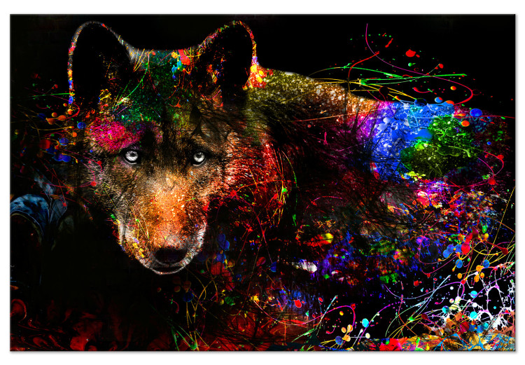 Canvas Colorful Shadow (1-part) wide - abstract multicolored wolf 129035