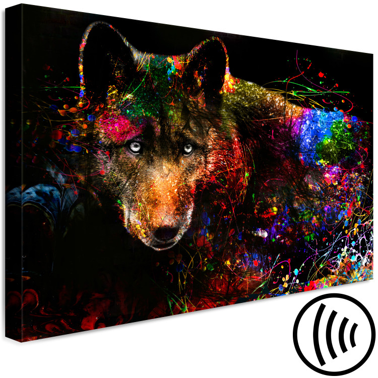 Canvas Colorful Shadow (1-part) wide - abstract multicolored wolf 129035 additionalImage 6