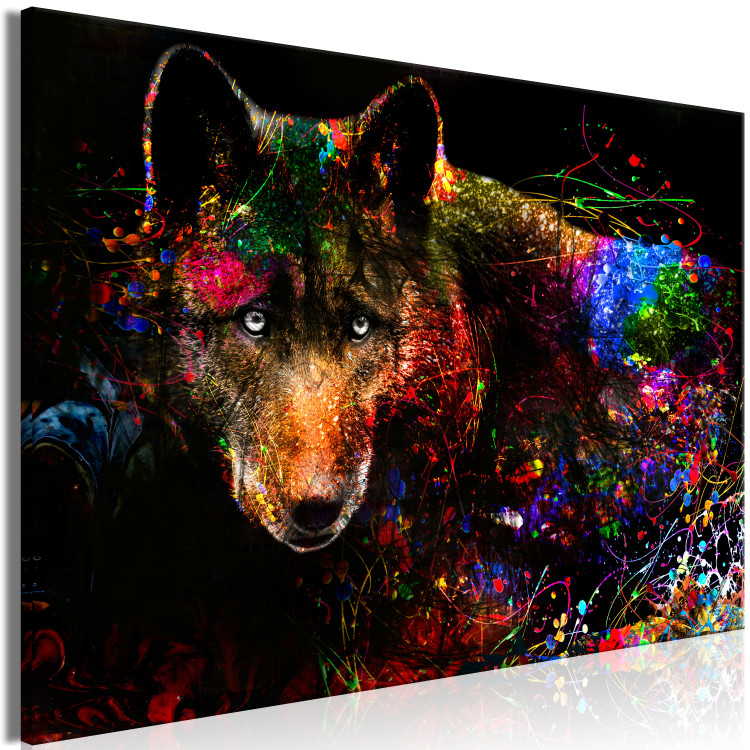 Canvas Colorful Shadow (1-part) wide - abstract multicolored wolf 129035 additionalImage 2