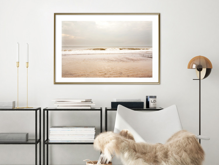 Wall Poster Sea After the Storm - beach and sea landscape with waves against a gray sky 129835 additionalImage 13
