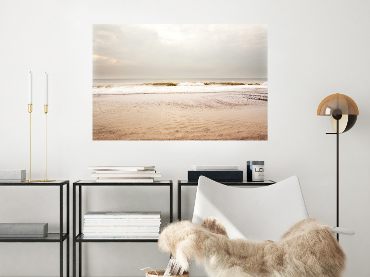 Wall Poster Sea After the Storm - beach and sea landscape with waves against a gray sky 129835 additionalImage 7