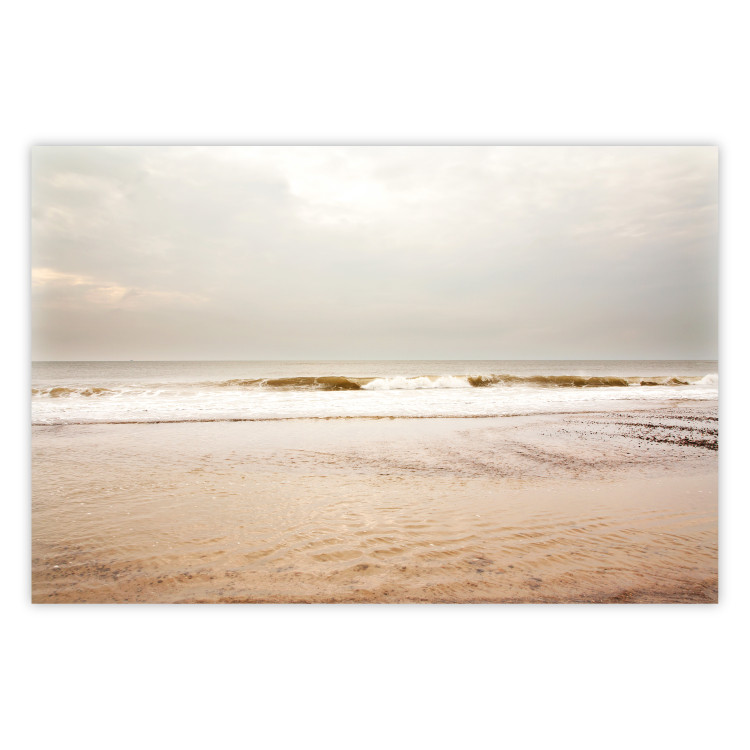 Wall Poster Sea After the Storm - beach and sea landscape with waves against a gray sky 129835