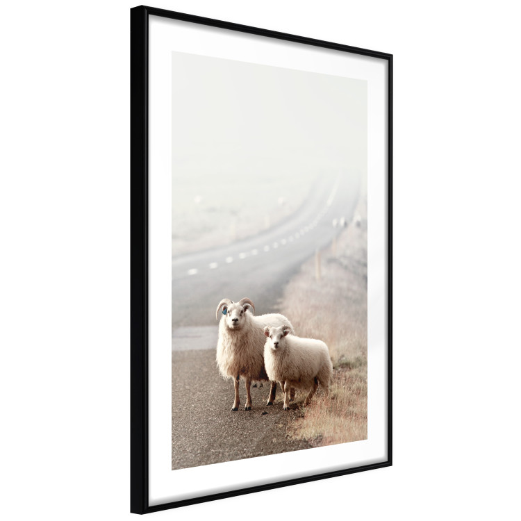 Wall Poster Extraordinary Hitchhikers - landscape of animals by the road against a field 130235 additionalImage 2