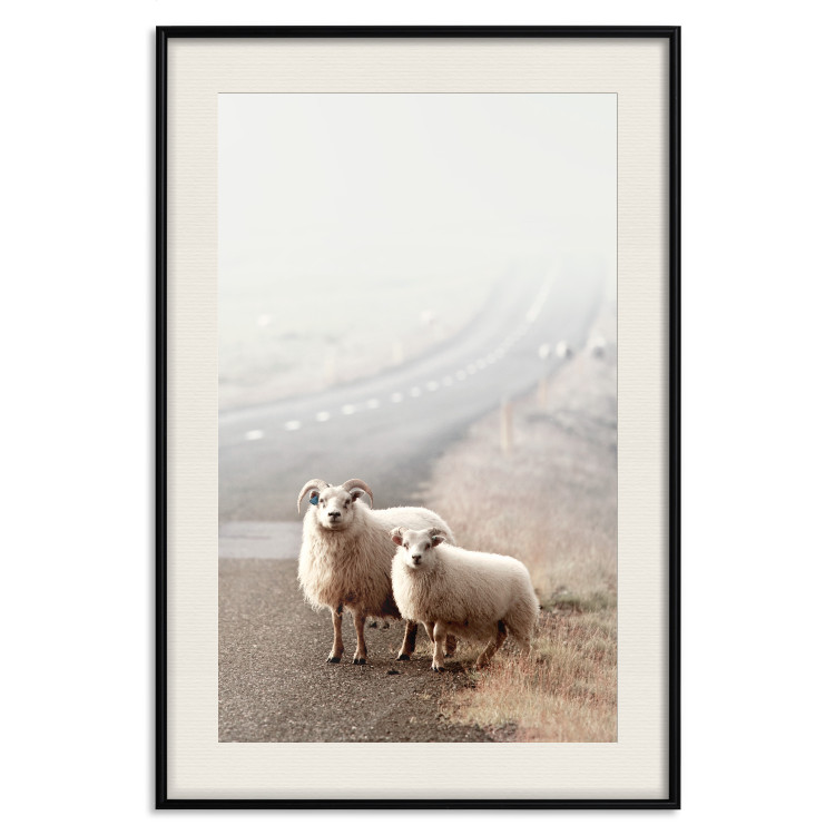 Wall Poster Extraordinary Hitchhikers - landscape of animals by the road against a field 130235 additionalImage 19