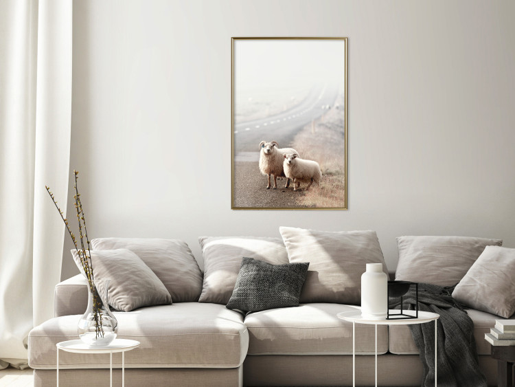 Wall Poster Extraordinary Hitchhikers - landscape of animals by the road against a field 130235 additionalImage 9