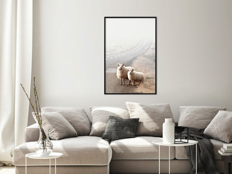Wall Poster Extraordinary Hitchhikers - landscape of animals by the road against a field 130235 additionalImage 12