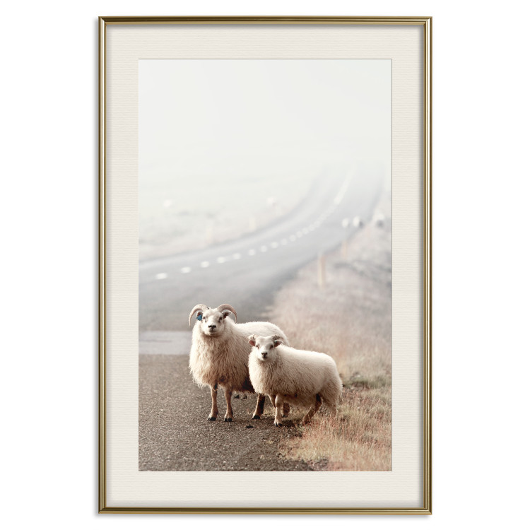 Wall Poster Extraordinary Hitchhikers - landscape of animals by the road against a field 130235 additionalImage 20