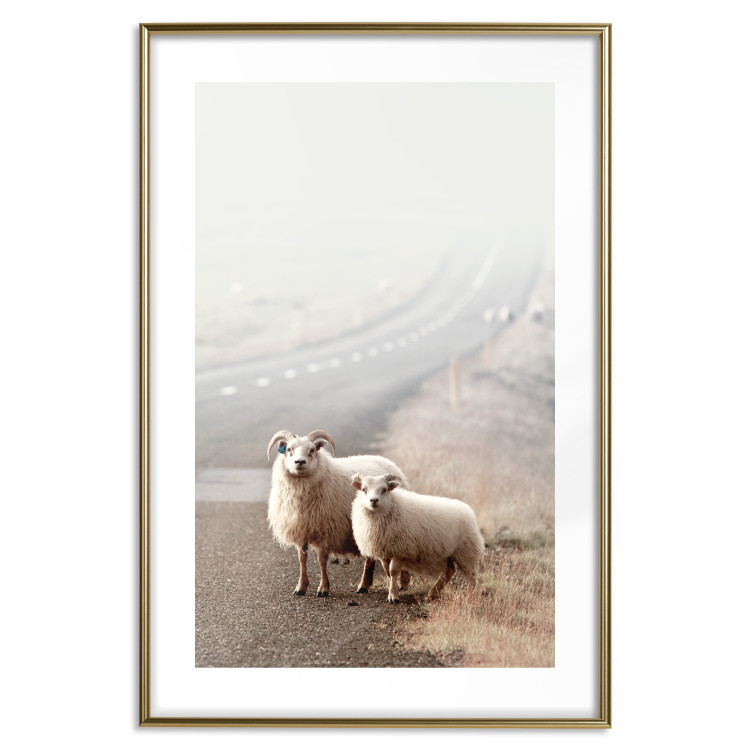 Wall Poster Extraordinary Hitchhikers - landscape of animals by the road against a field 130235 additionalImage 16