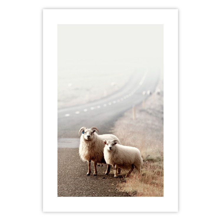 Wall Poster Extraordinary Hitchhikers - landscape of animals by the road against a field 130235 additionalImage 25