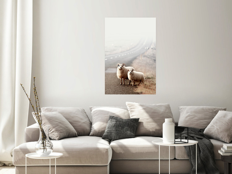 Wall Poster Extraordinary Hitchhikers - landscape of animals by the road against a field 130235 additionalImage 11