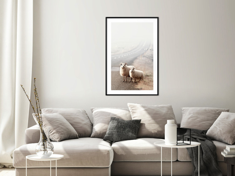 Wall Poster Extraordinary Hitchhikers - landscape of animals by the road against a field 130235 additionalImage 23