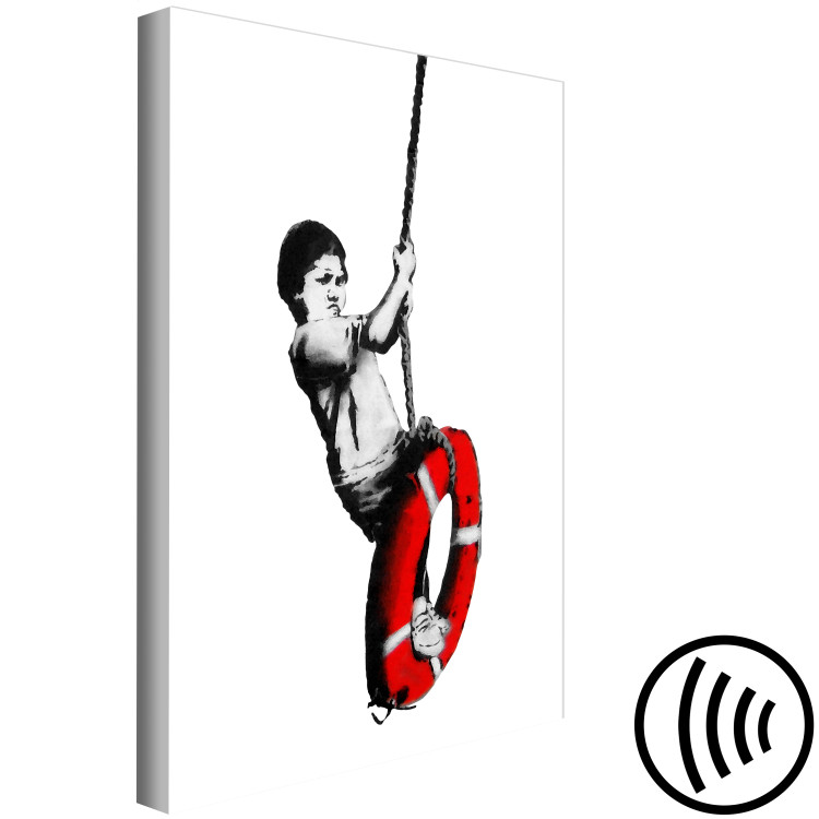 Canvas Boy with a lifebuoy - black and white graphic in street art style 132435 additionalImage 6