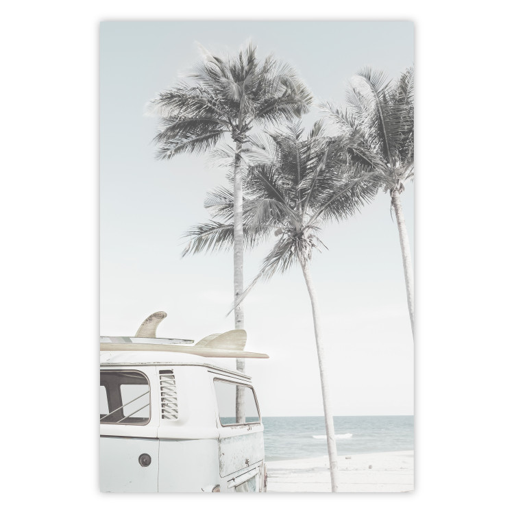 Wall Poster Surfer's Time - landscape of tropical trees and beach against the sea 137835