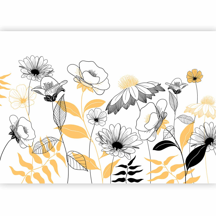 Photo Wallpaper Sketch with flowers - nature in white, black and orange 138335 additionalImage 5