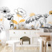 Photo Wallpaper Sketch with flowers - nature in white, black and orange 138335 additionalThumb 6