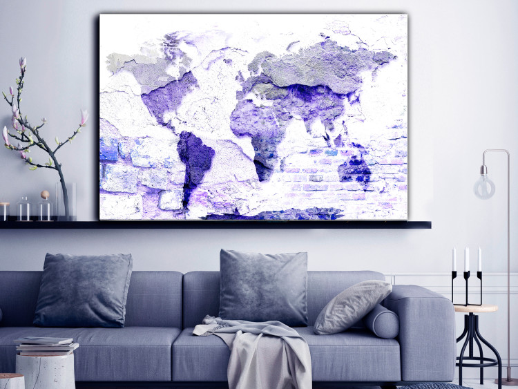Canvas Purple Map (1-piece) Wide - world map on brick background 138835 additionalImage 3