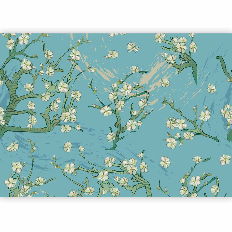 Wall Mural Flowers of Asia - blooming almond tree flowers on a blue background 142435 additionalImage 1