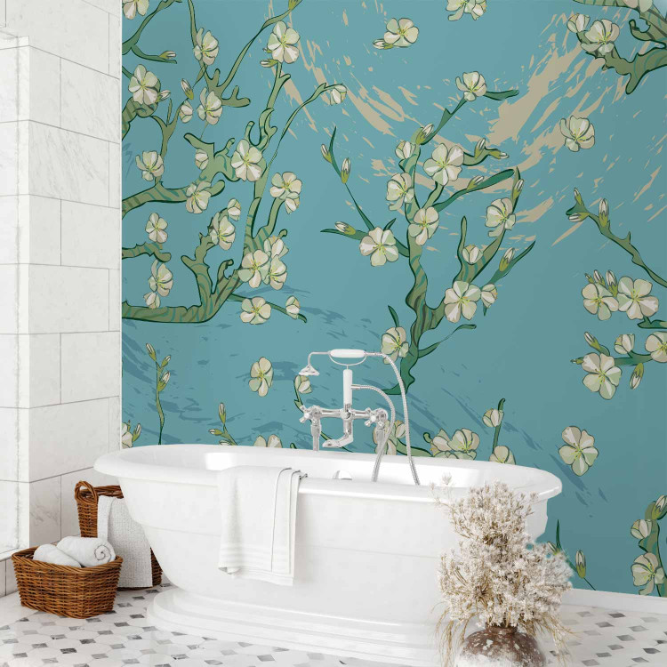 Wall Mural Flowers of Asia - blooming almond tree flowers on a blue background 142435 additionalImage 8