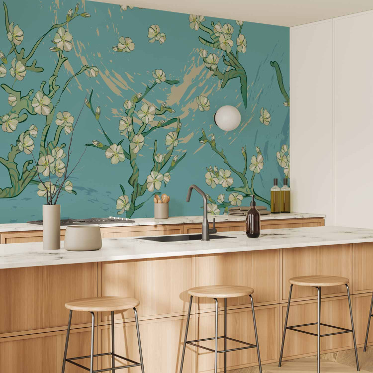 Wall Mural Flowers of Asia - blooming almond tree flowers on a blue background 142435 additionalImage 7
