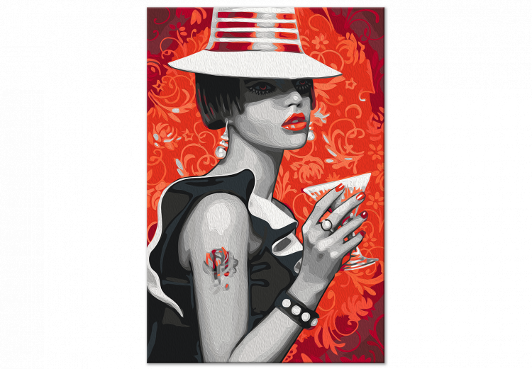 Paint by number Gangster Girl - Woman With a Hat and a Drink on a Red Background 144135 additionalImage 6
