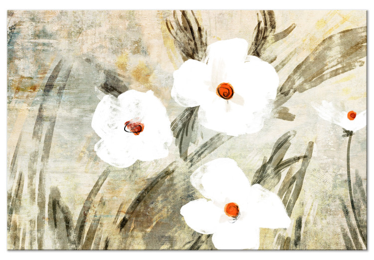 Canvas Print Dose of Nature (1-piece) wide - white wildflowers in retro style 145135