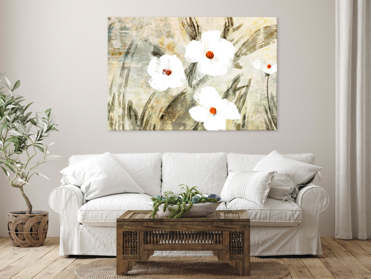 Canvas Print Dose of Nature (1-piece) wide - white wildflowers in retro style 145135 additionalImage 3
