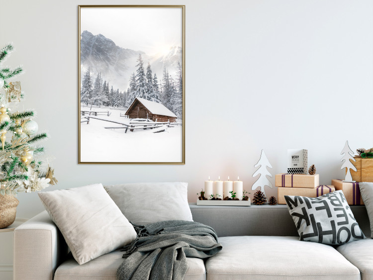 Wall Poster Winter Morning - Sunrise Landscape Over the Mountains, a Cottage and a Forest 148435 additionalImage 18