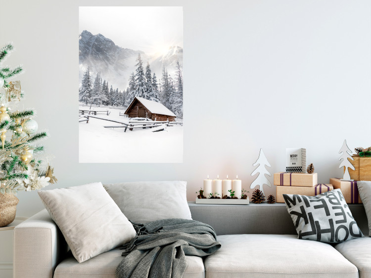Wall Poster Winter Morning - Sunrise Landscape Over the Mountains, a Cottage and a Forest 148435 additionalImage 11