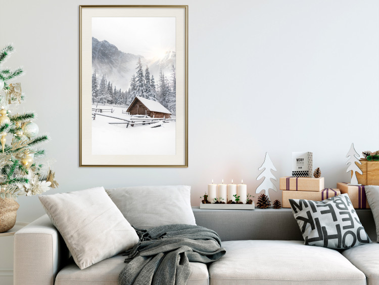 Wall Poster Winter Morning - Sunrise Landscape Over the Mountains, a Cottage and a Forest 148435 additionalImage 14