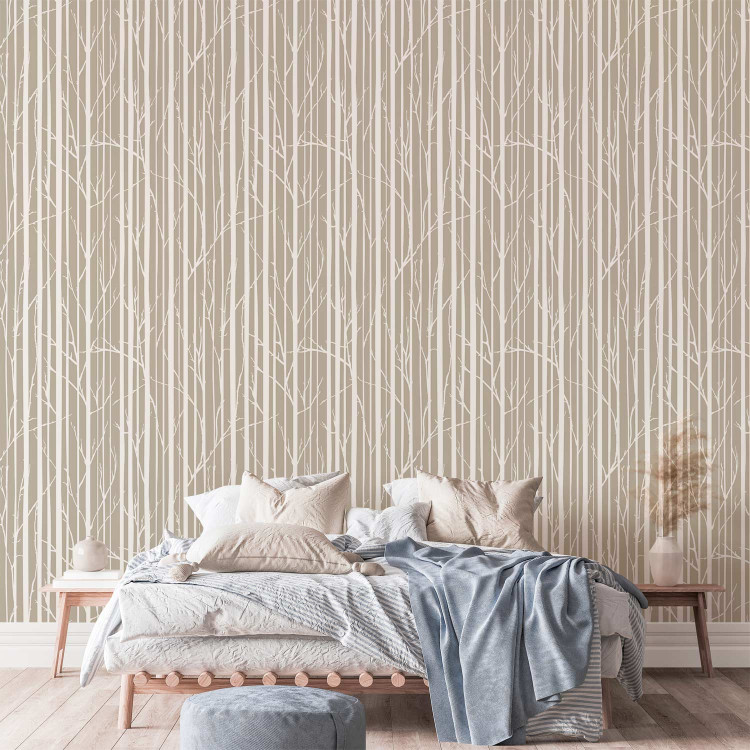 Wallpaper Forest Pattern - White Tree Trunks and Branches on a Beige Background 150035 additionalImage 4